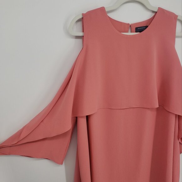 3/$25 Madison Cold Shoulder Shift Dress 2X Draped Cape Tiered Coral Orange - Picture 10 of 12